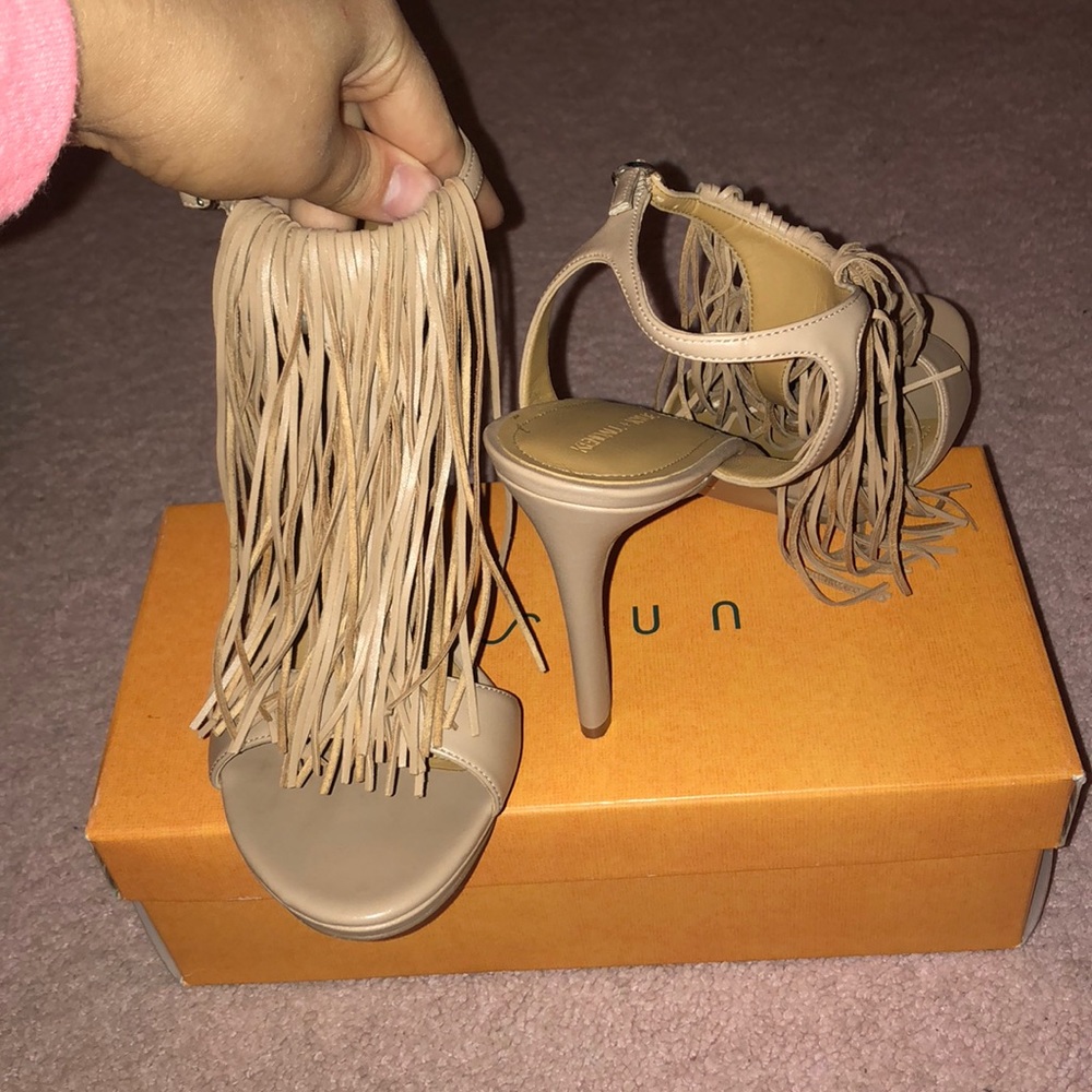 Kendall + Kylie nude fringe heels